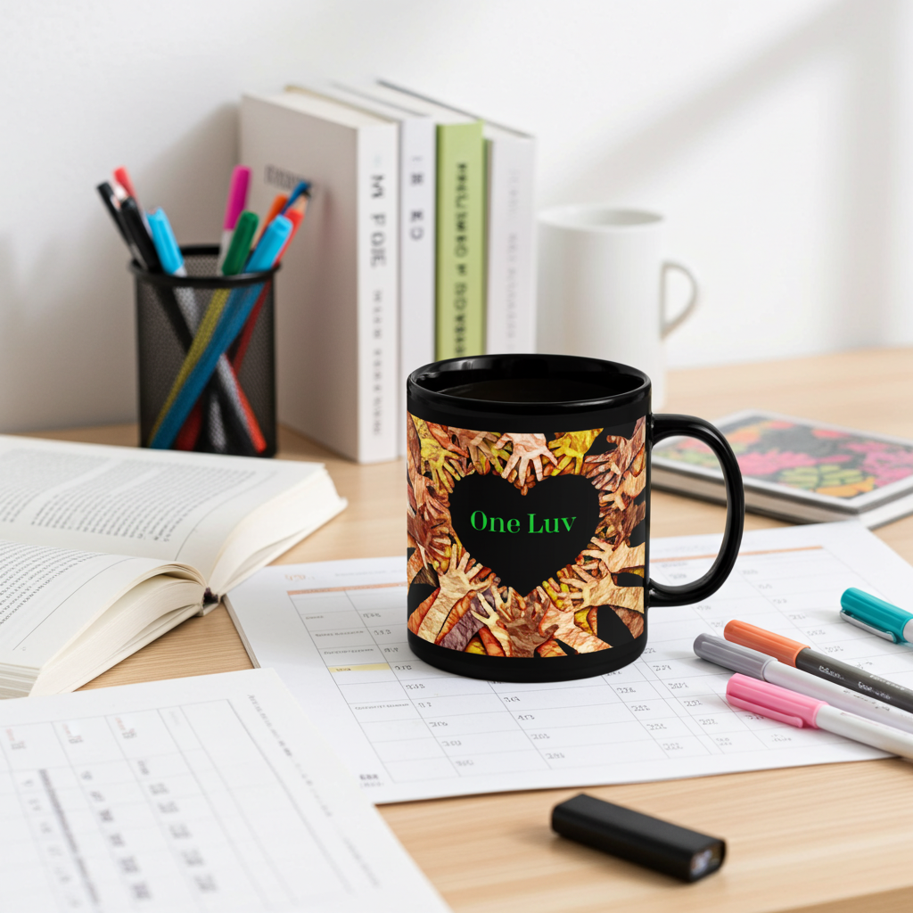One Luv Black Mug